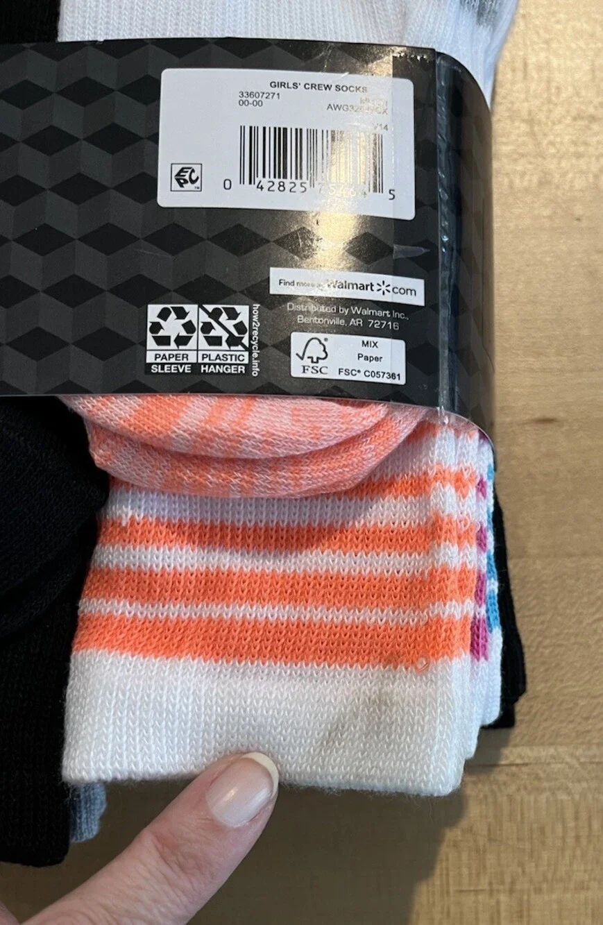 Athletic Works Socks Crew Girls Medium Cushioned Driworks Shoe Size 10.5 - 4